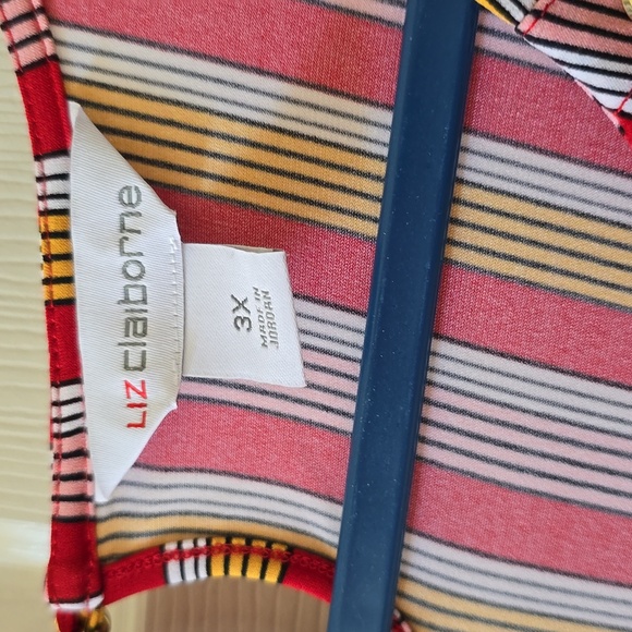 LIZ CLAIBORNE WOMEN'S PLUS SIZE RED STRIPED SHORT SLEEVES SUMMER TOP SIZE 3X - Picture 6 of 16